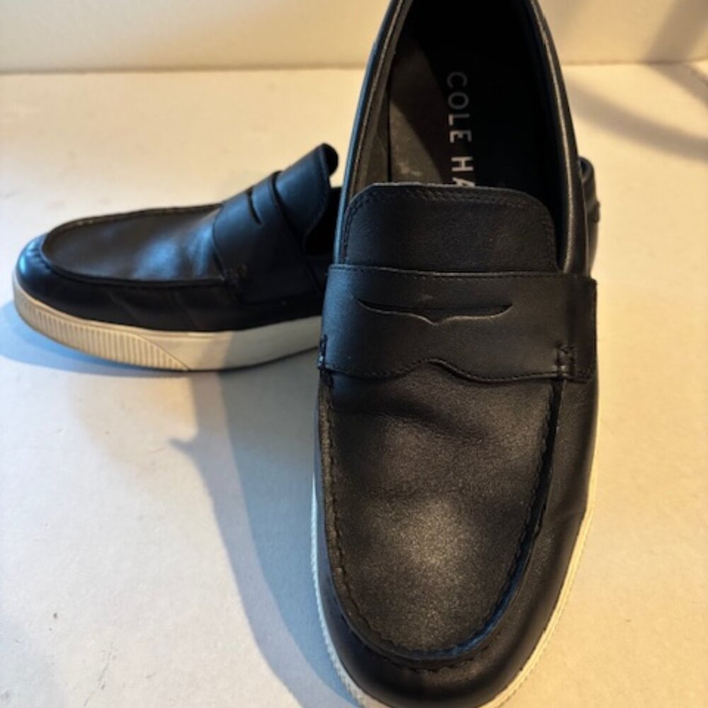 Cole Haan Men's 12M Black Leather Slip on Loafers Cushioned Insole Rubber Soles
